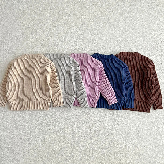 2025 New Spring Baby Girls Sweater Long Sleeved Solid Color Newborn Baby Girls Boys Knitted Pullover Tops 0-6Yrs Kids Sweater