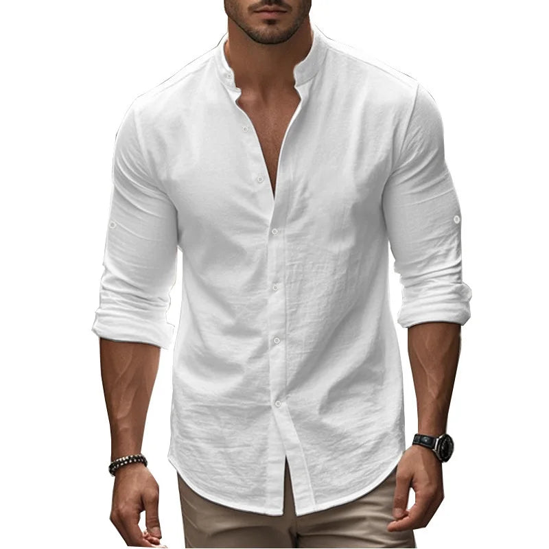 Men's Casual Cotton Linen Shirt Long Sleeve Button Down Slim Fit European Fashion Breathable Daily Wear Tops white shirt
