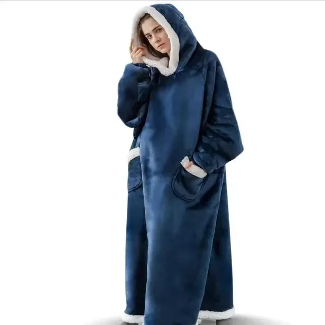 2024 Winter Super Long Flannel Blanket Winter Hoodies Sweatshirt Women Men Pullover Fleece Giant TV Oversized Blanket