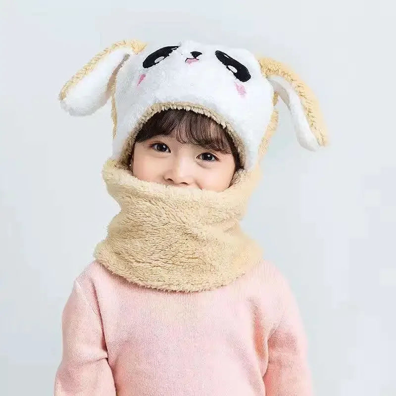New Autumn and Winter Cute Children Cartoon Scarf Hat Two-piece Double Fleece Warmth Boy Girl Child Adult Parent-child Baby Hat