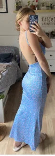 Women Elegant Dress Sexy Spaghetti Strap Sleeveless Backless Slim Fit Floral Printed Long Dresses Summer Bodycon Dress Y2K