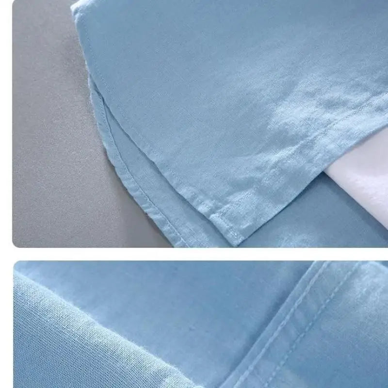 Men's Cotton Linen Short-Sleeved Shirt Summer Streetwear Plain Color Stand Collar Casual Beach Style plus Size M-3XL