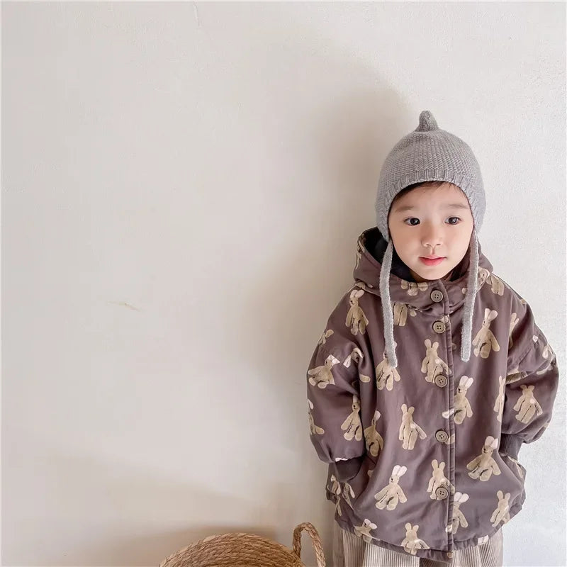 Children From 1 To 7 Years Outerwear Cartoon Kids Thick Padded Coat With Hood Korean Baby Clothing Girl Boy Jacket Warm Winter