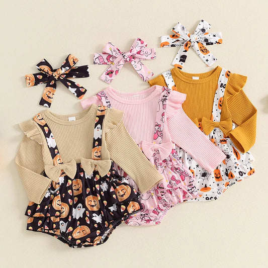 2024-05-23 Lioraitiin Baby Girls Halloween Jumpsuits Pumpkin Print Long Sleeve Romper and Cute Headband Set for Infant Outfits