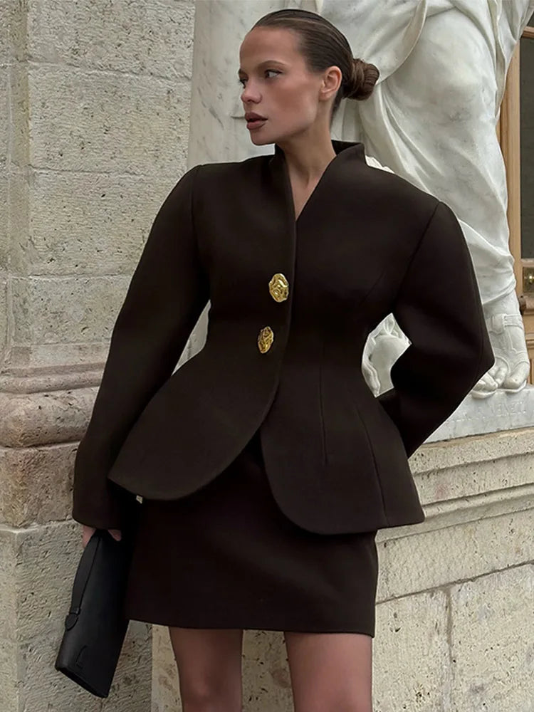Chic Waist-cinched Blazer Skirt Women Set Elegant Long Sleeve Single Breasted Coat Hip Package Skirts Spring Lady 2 Pieces Sets
