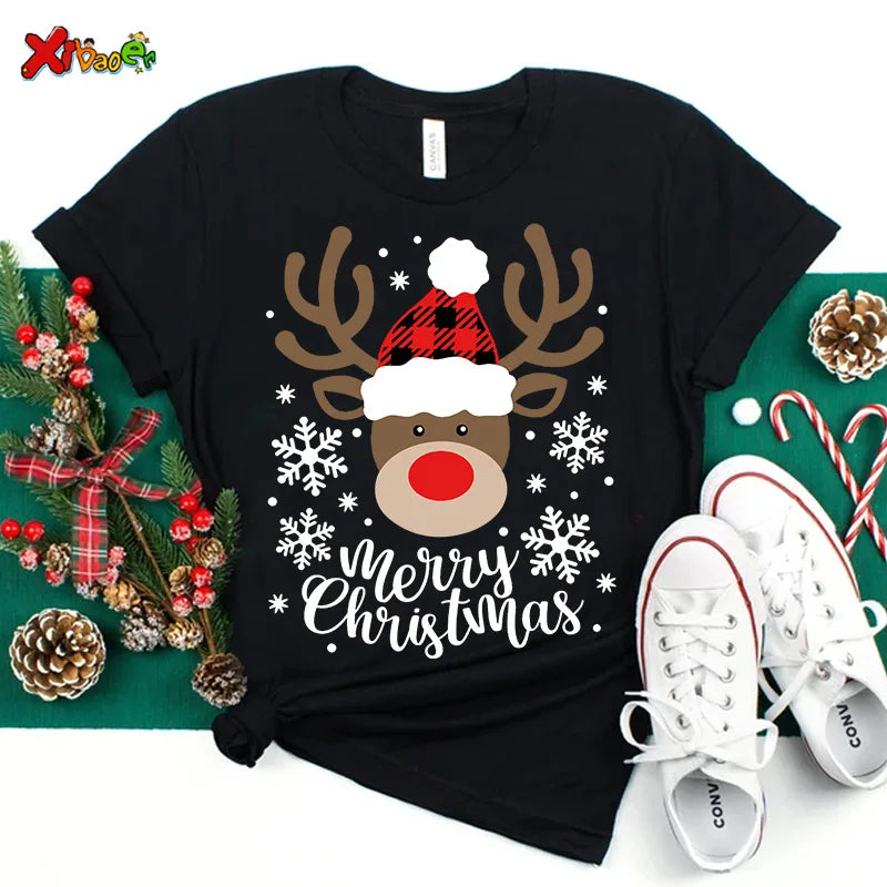 Family Christmas Shirts Cotton Family Matching Outfit Merry Christmas Kids Tshirts Baby Rompers Matching Pajamas Clothes Famille