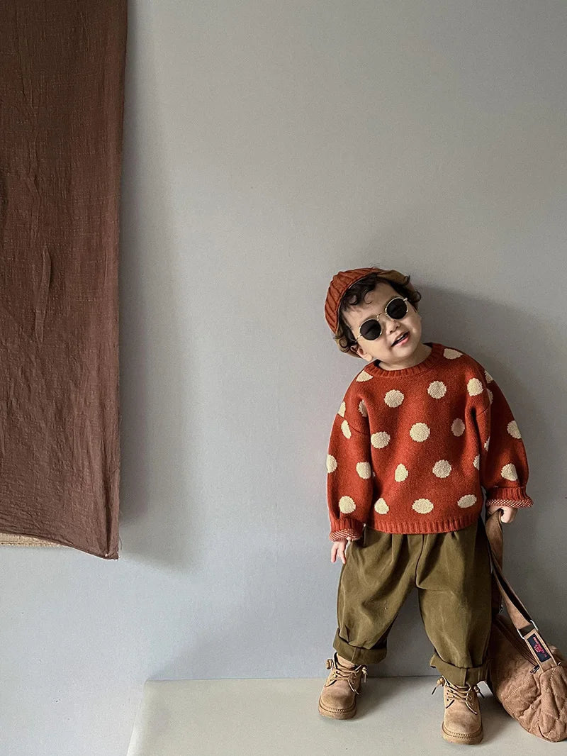 MILANCEL Autumn Winter Vintage Look Kids Boys Sweaters Polka Dot Girls Knitwear Outwear Boys Pullover for 1-6Y