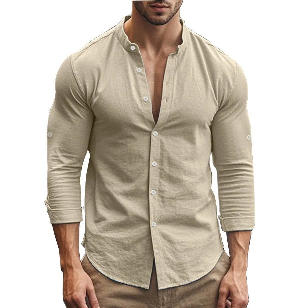 Men's Casual Cotton Linen Shirt Long Sleeve Button Down Slim Fit European Fashion Breathable Daily Wear Tops white shirt