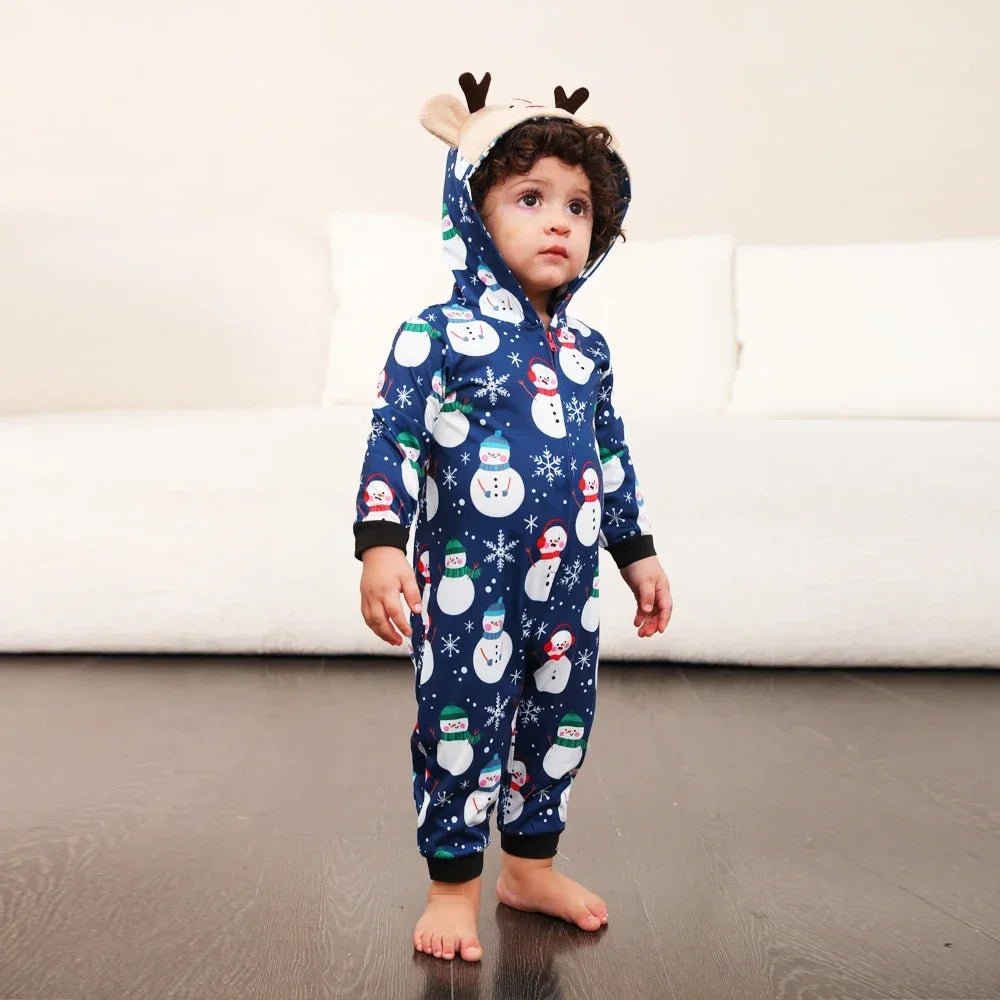 Christmas Gift Mother Father Kids Matching Outfits Cute Deer Ear Hooded Romper Overall Soft Loose One-Piece Pajamas Family Look