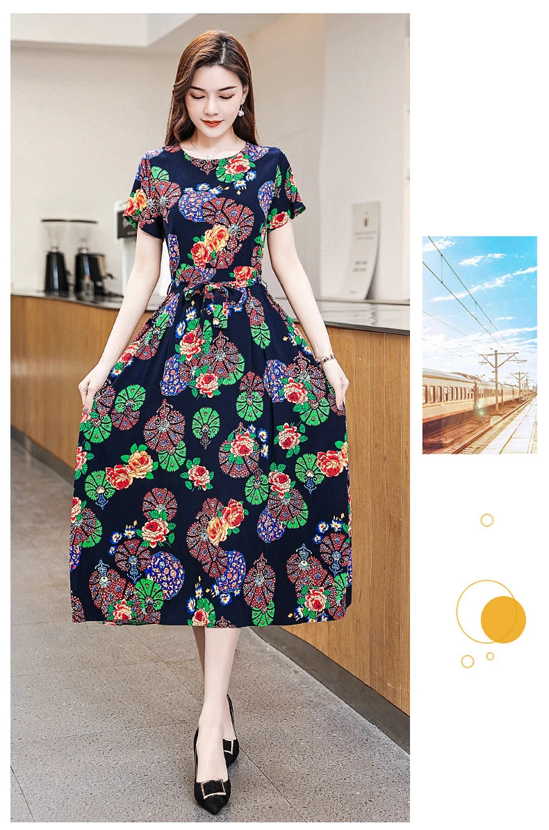 New Fashion Women Summer Dresses Hot Stylish O-Neck Print Floral Bohemian style Casual Loose sleeveless print Long Dress