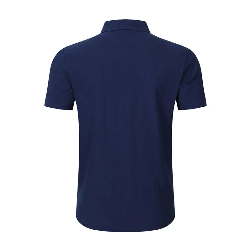 Men's Casual Linen Blend Shirt Short Sleeve Turn Down Collar Button Up Lightweight Breathable Beach Tunic Tops