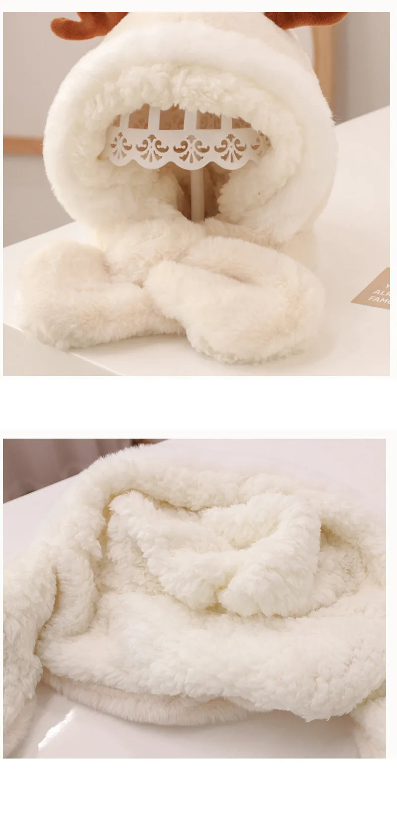 Winter Baby Hat Scarf One-Piece Faux Fur Baby Bonnet Infant Cap Kids Hats for Girls Boys Ears Neck Warmer Children Beanie 6-30M