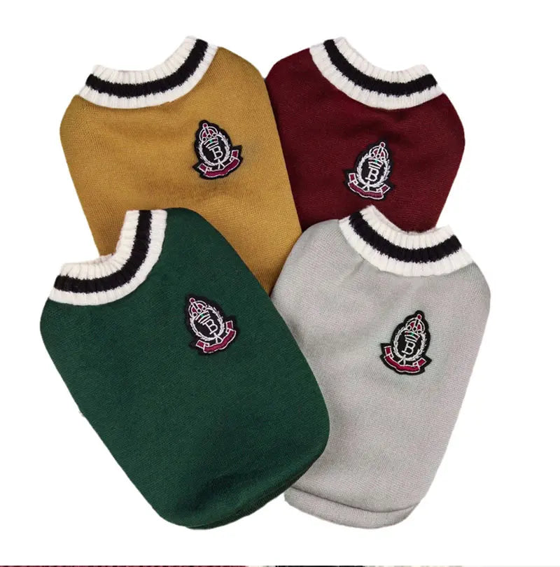 Winter Warm Pet Dog Sweater College Style V-neck Puppy Knitwear For Small Dogs Puppy Vest Clothes Kitty Jacket Outfits
