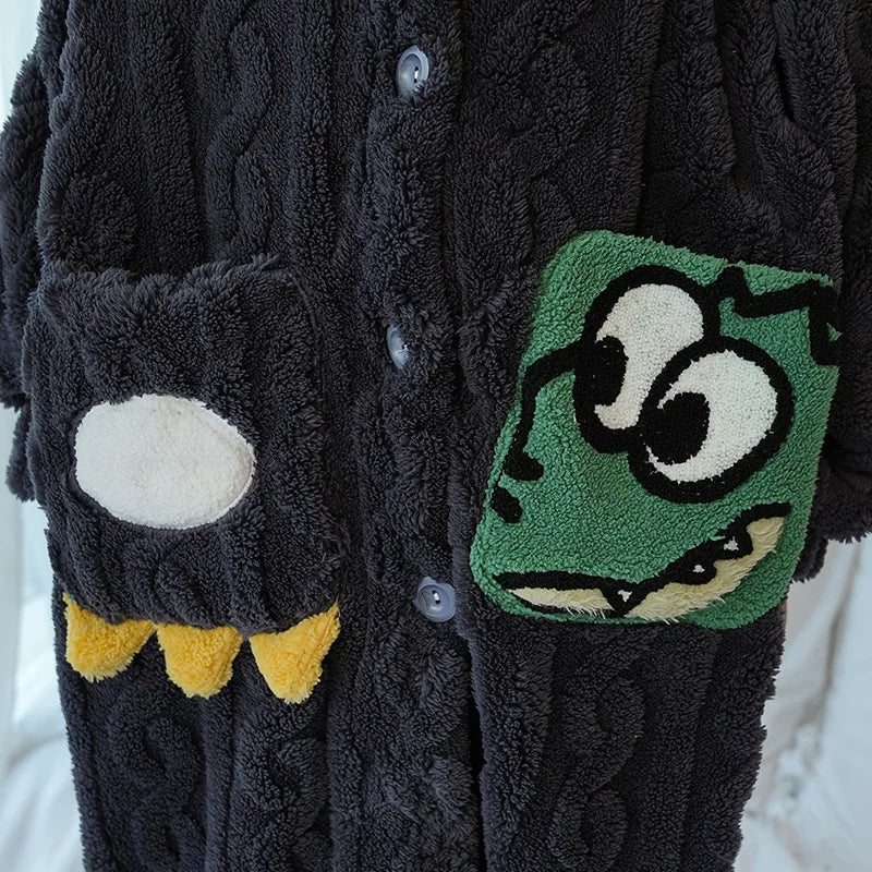 Kids Winter Bathrobe Thicken Warm Home Robe Baby Homewear Animal Dinosaur Cartoon Bathrobe For Children Hooded Gilrs Boys Robe