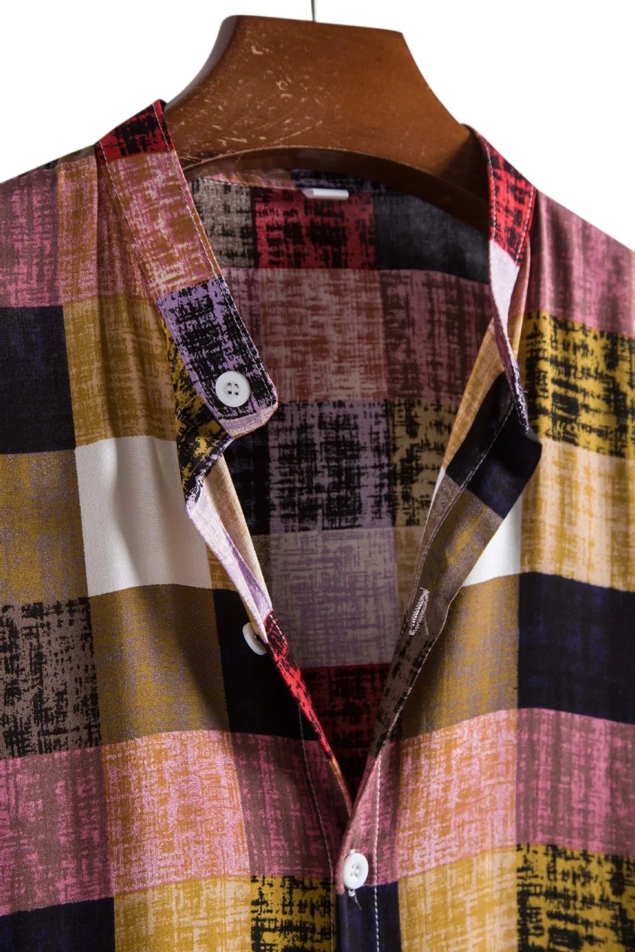 Men's Fashionable Short Sleeve Shirt 2021 New Style Plaid Print Stand Collar Casual Wear Made in China for Global Trade