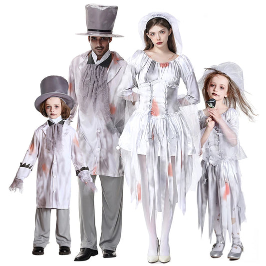 Umorden Horror Scary Bloody Zombie Bride and Bridegroom Costumes for Kids Child Teens Adult Family Halloween Fancy Dress
