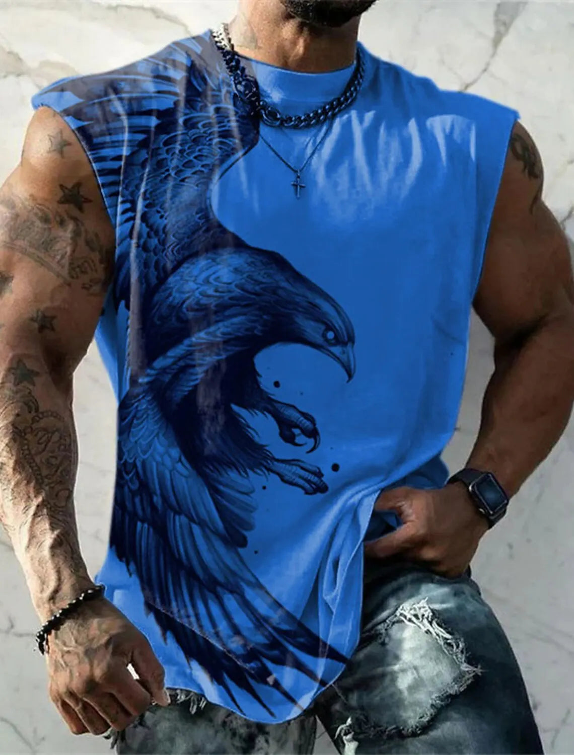Men's Crew Neck Vest Side Totem 3D Printed Outdoor Street Sleeveless Printed Clothing Sports Casual Plus Men's Sports Vest