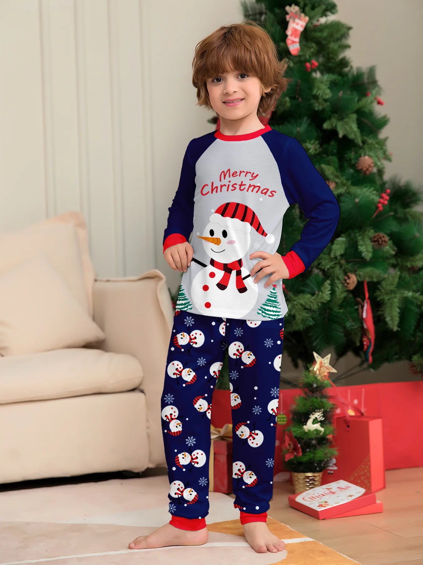 Autumn and winter white snowman Christmas matching parent-child outfit Mom and Dad children dog family pajamas pajama pants set
