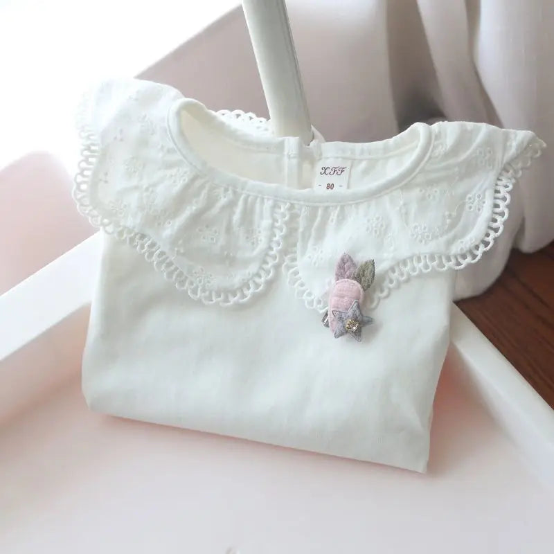 Children's  Shirts School Girls White Tops Long Sleeve Lace Shirts Kids Shirt Baby Toddler Teen Casual Children Clothes