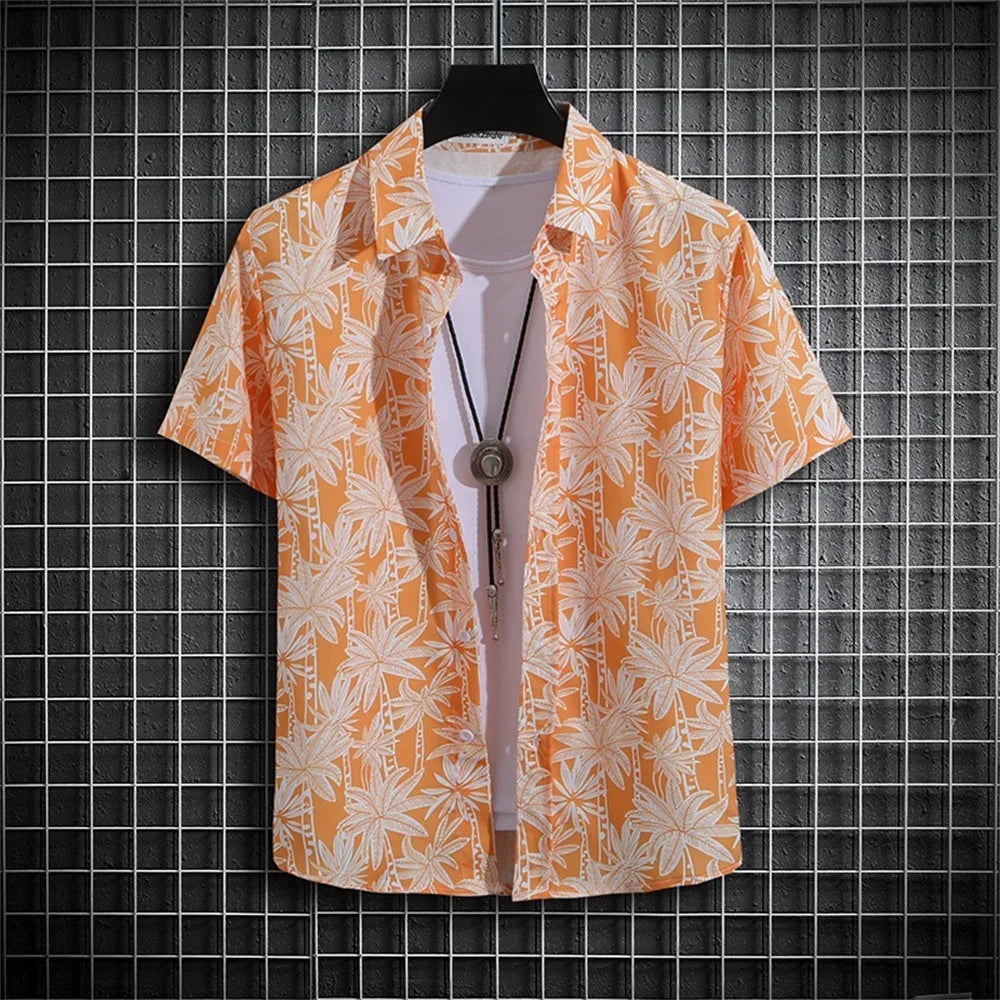 Stripe Men's Shirt Flower 2025 3d Print Shirt Casual Short-sleeved Tops Beach Party Shirts Man Hawaiian Shirt Male Clothes Loose