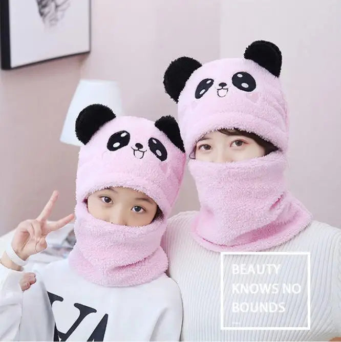 New Autumn and Winter Cute Children Cartoon Scarf Hat Two-piece Double Fleece Warmth Boy Girl Child Adult Parent-child Baby Hat