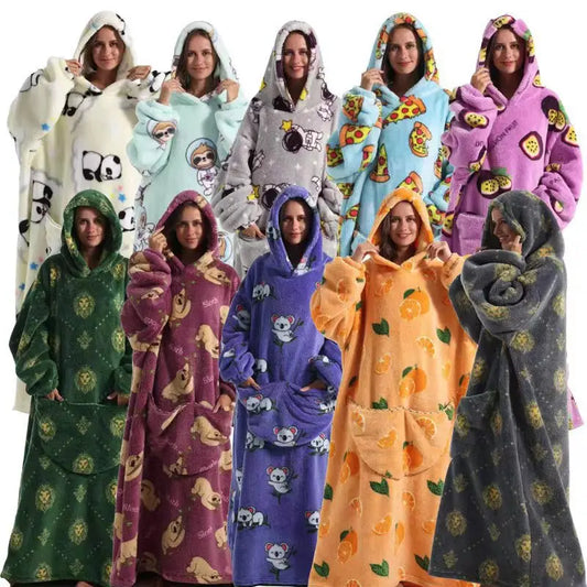 Extra Long Winter Hoodies Sherpa TV Blanket Plush Fleece Family Matching Outfits Sweatshirts Avocado Dinosaur Homewear Oversized
