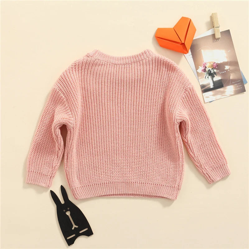 Suefunskry Newborn Baby Girl Boy Knitted Long Sleeve Autumn Winter Sweater Solid Loose Pullover Casual Tops Kids Clothes 3M-5Y