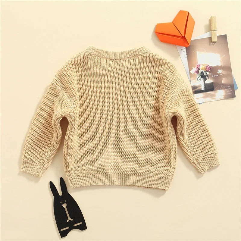 Suefunskry Newborn Baby Girl Boy Knitted Long Sleeve Autumn Winter Sweater Solid Loose Pullover Casual Tops Kids Clothes 3M-5Y