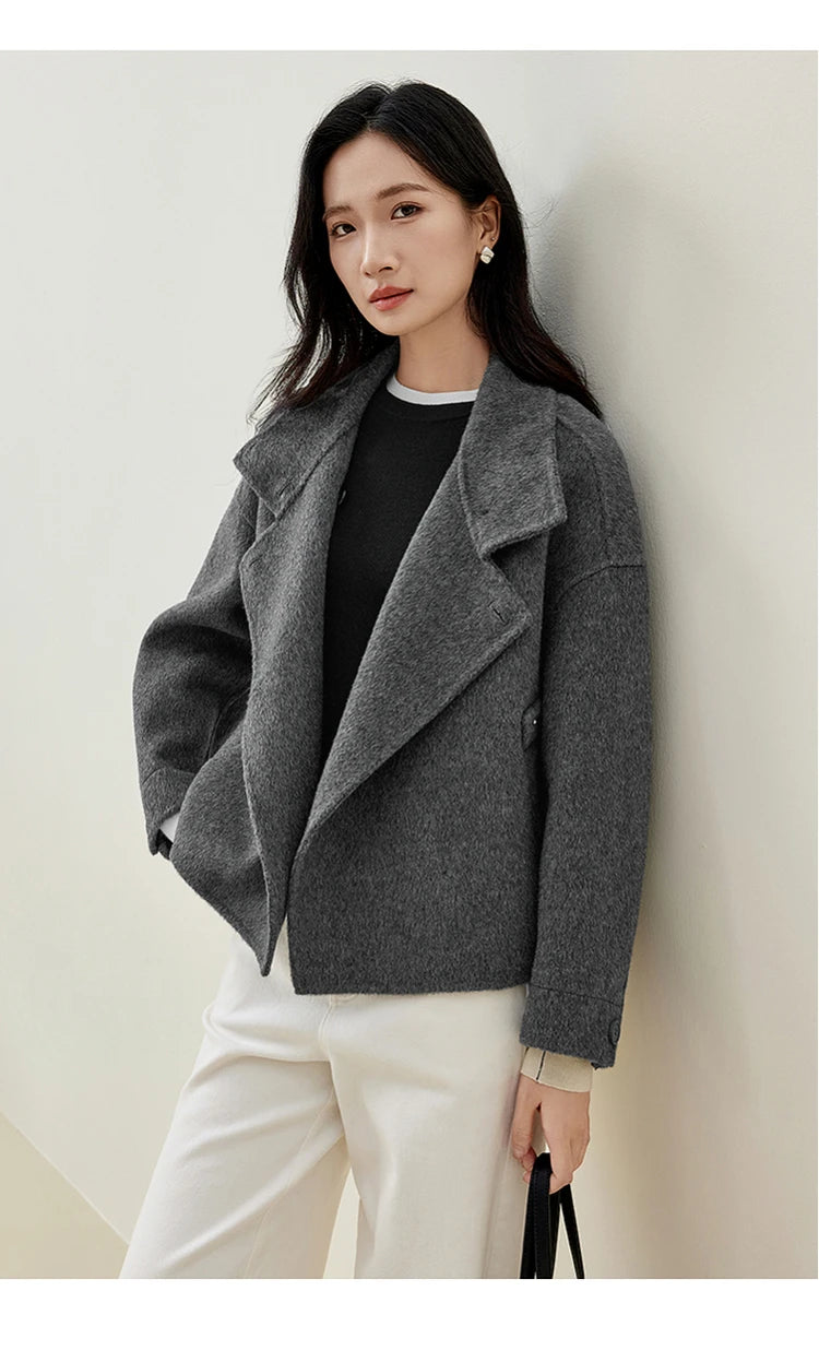 SENTUBILA 100% Wool Coats For Women Winter Jackets 2025 Stand Turtleneck Double Sided Short Outerwears Female Clothes W44O56626