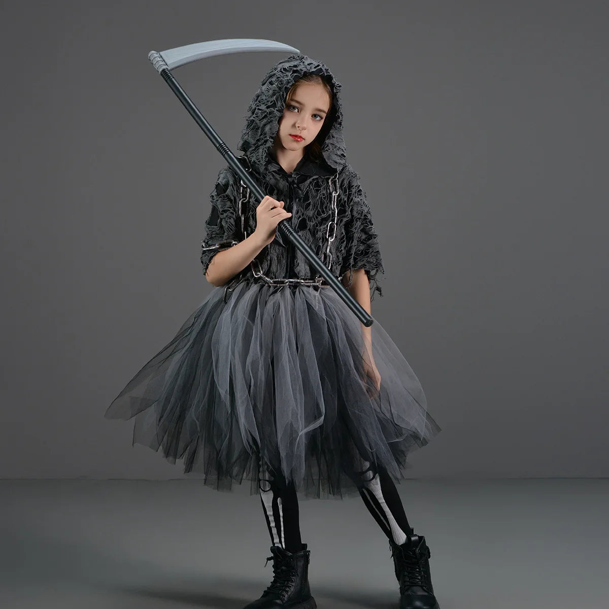 Halloween Grim Dresses Horror Death Cosplay Black Cloak Costume kids Girls Party Clothes Halloween Dress Demon Ghosts Costume