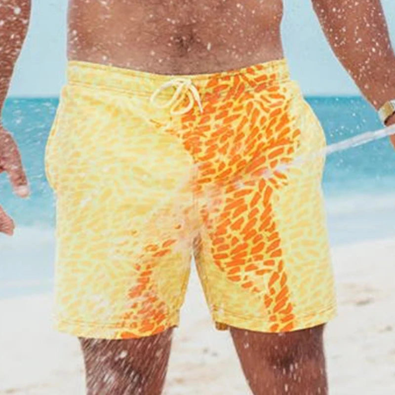 Magical Color Changing Board Shorts Men Summer Discoloration Swimming Trunks Swimwear Swim Surf Short Wear Quick Dry Beach Pants