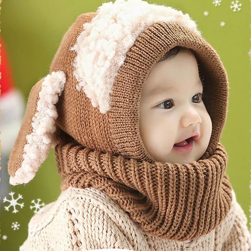Baby Winter Hat With Scarf Toddler Winter Beanie Warm Hat Hooded Scarf Earflap Knitted Cap Cute Kids Hat Scarf Set
