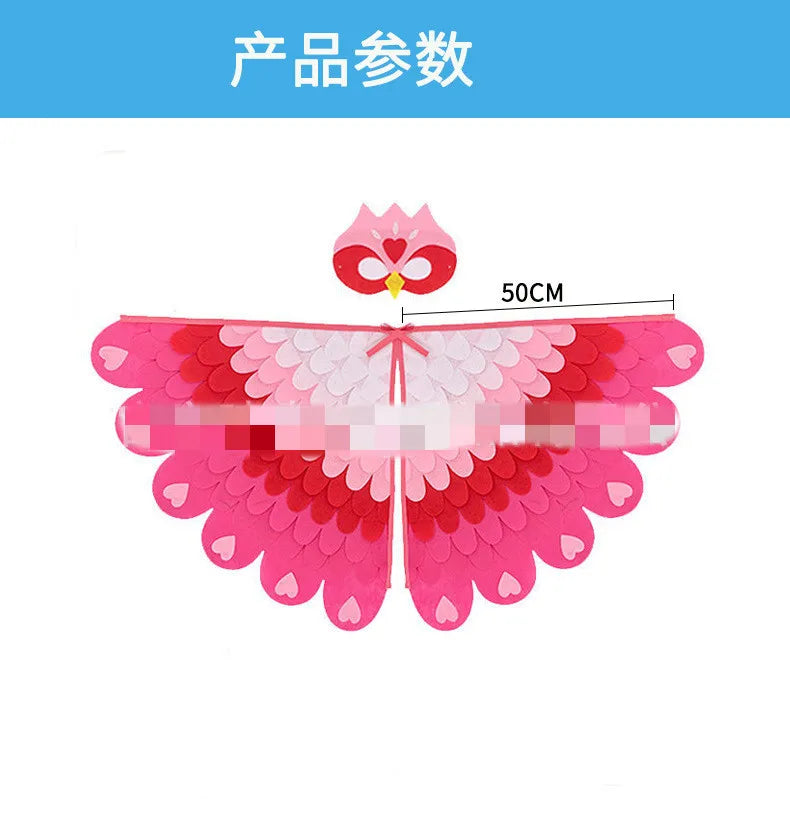 Kids Cosplay Costume Stage Performance Owl Peacock Wings Bird Felt Cape with Mask for Girls Boys Halloween Party Cloak