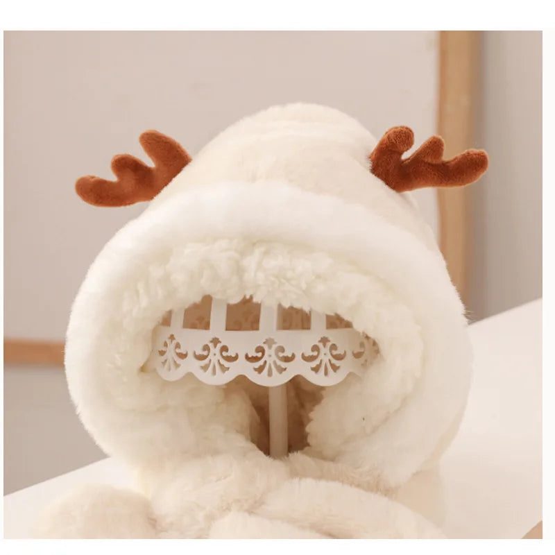 Winter Baby Hat Scarf One-Piece Faux Fur Baby Bonnet Infant Cap Kids Hats for Girls Boys Ears Neck Warmer Children Beanie 6-30M