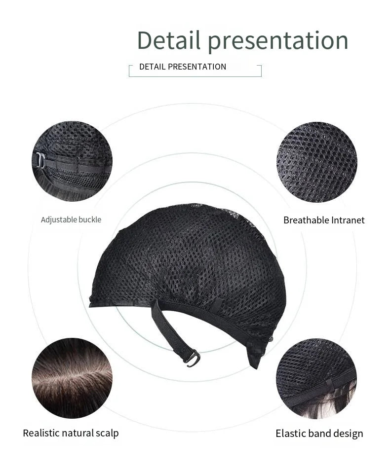 Synthetic fiber wig female long black hair woven full head set fashion long straight hair with bangs high temperature silk