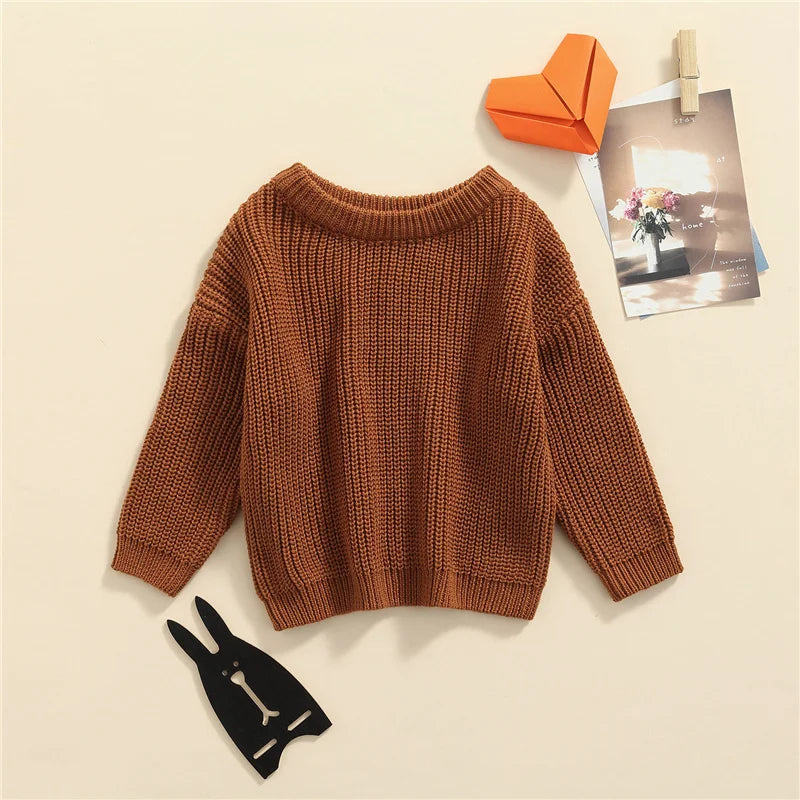Suefunskry Newborn Baby Girl Boy Knitted Long Sleeve Autumn Winter Sweater Solid Loose Pullover Casual Tops Kids Clothes 3M-5Y