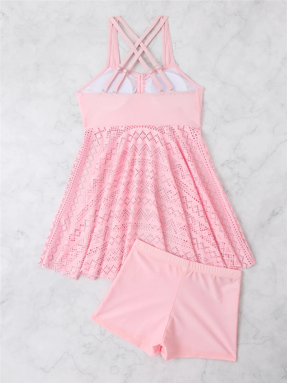 2 Pieces Front Drawstring Swimwear 2024 Women Hollow Out Swimsuit Beach Skirt Solid Tankini Female Bathers Swimming Beach Wear