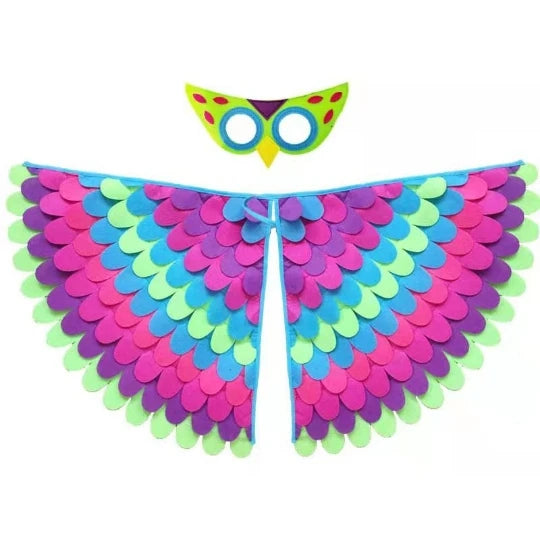 Kids Cosplay Costume Stage Performance Owl Peacock Wings Bird Felt Cape with Mask for Girls Boys Halloween Party Cloak