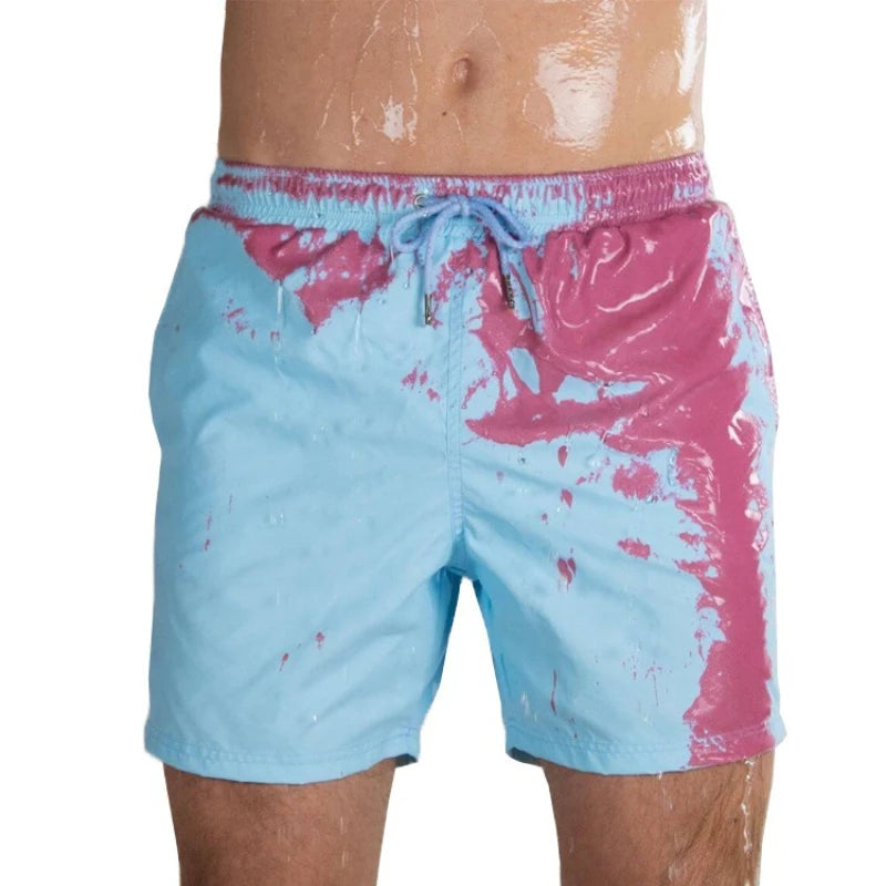 Magical Color Changing Board Shorts Men Summer Discoloration Swimming Trunks Swimwear Swim Surf Short Wear Quick Dry Beach Pants
