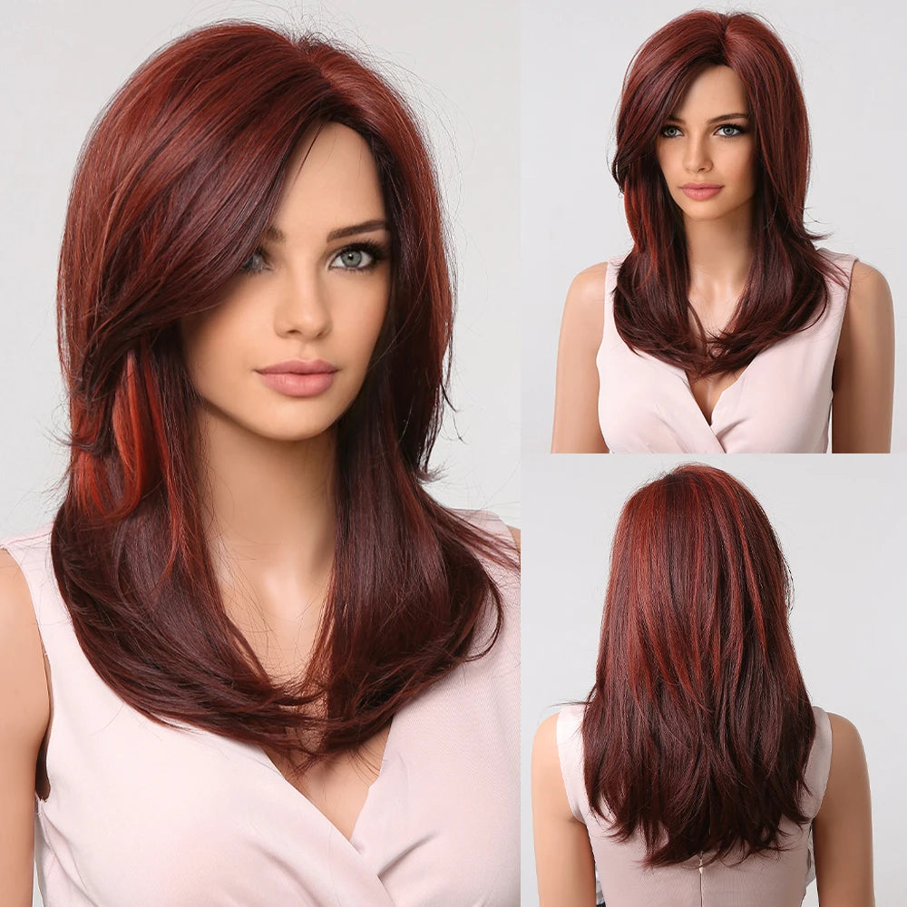 ALAN EATON Layered Synthetic Wigs with Bangs Straight Short Highlights Blonde Hair Wig with for Women Natural Daily Cosplay Wigs
