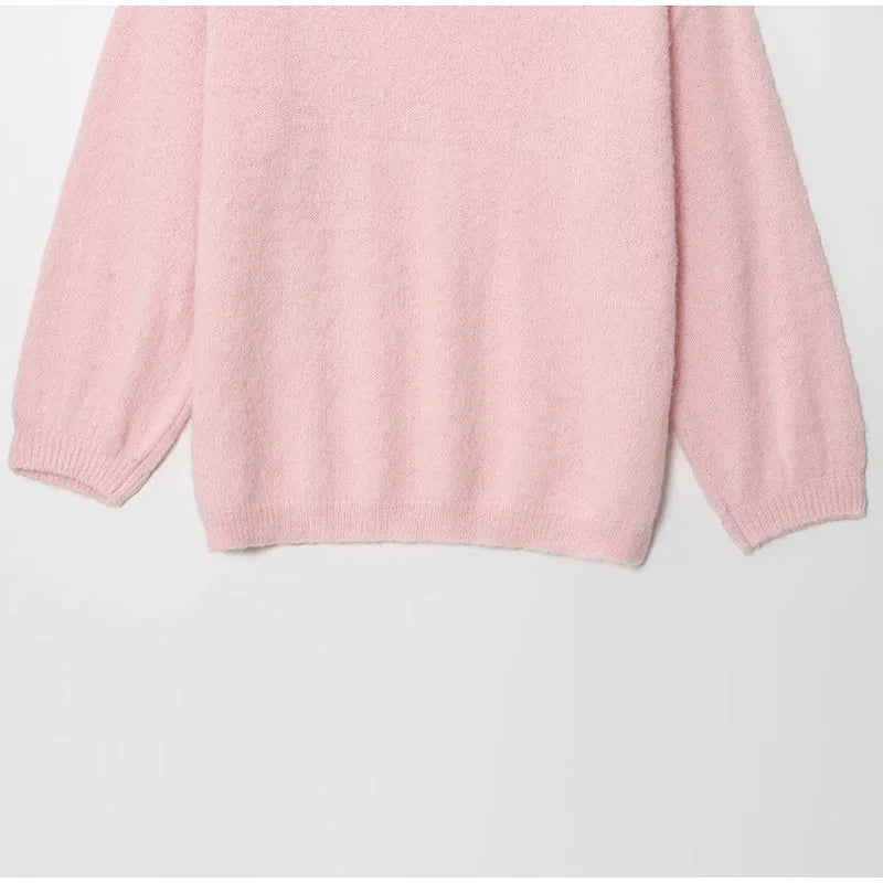 Women Solid Off Shoulder Pullover Fashion Classic Full Sleeve Loose Knitted Mohair Knitwear Lady High Street Autumn Sweaters