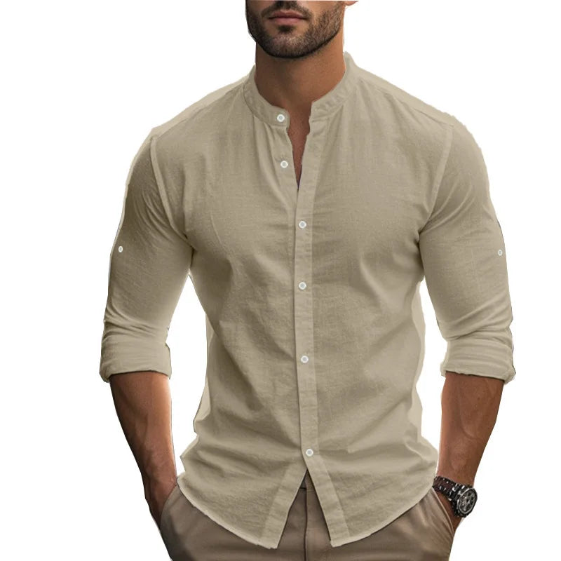 Men's Casual Cotton Linen Shirt Long Sleeve Button Down Slim Fit European Fashion Breathable Daily Wear Tops white shirt