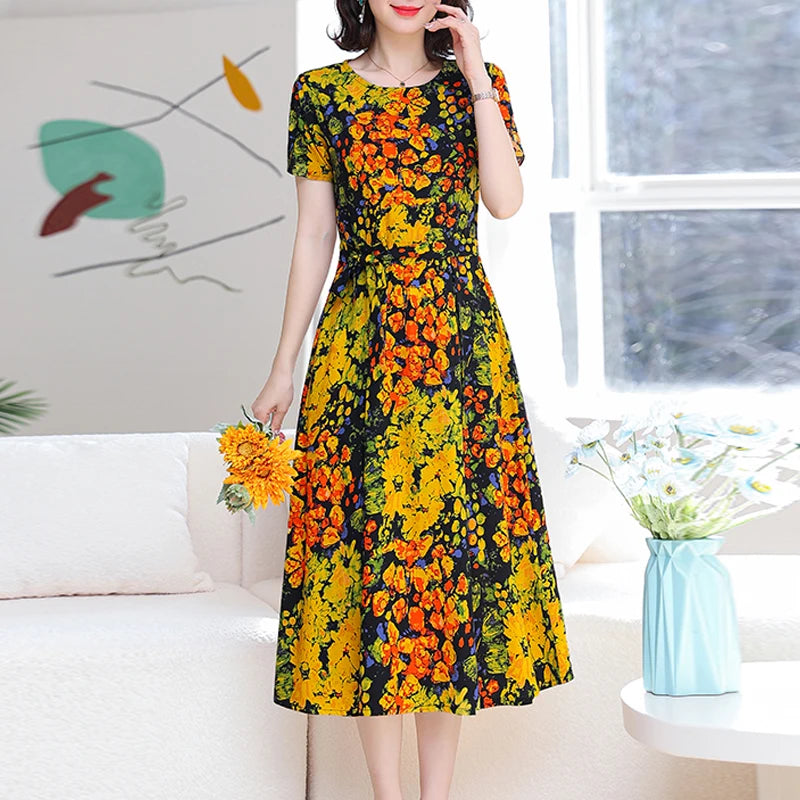 New Fashion Women Summer Dresses Hot Stylish O-Neck Print Floral Bohemian style Casual Loose sleeveless print Long Dress