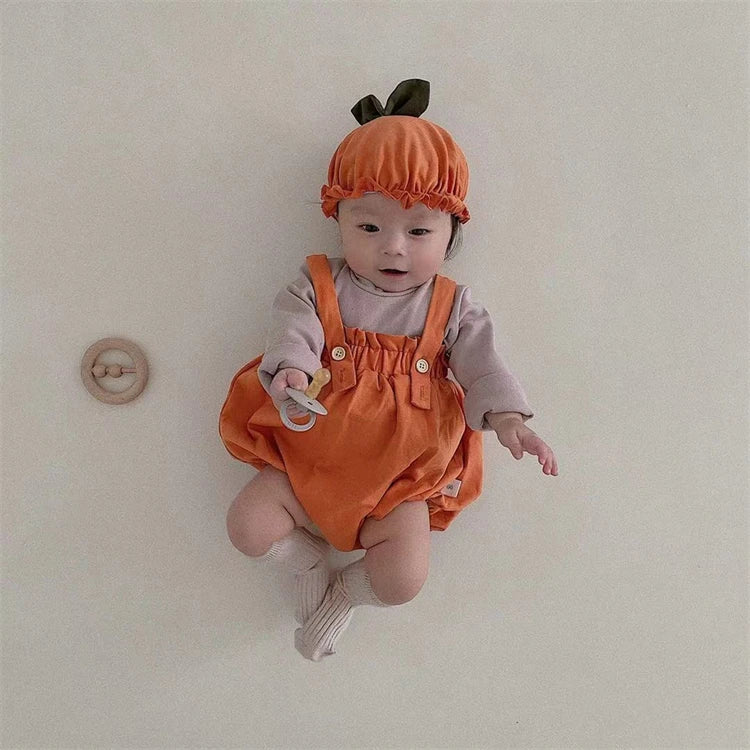 Baby Halloween Costumes Pumpkin Lantern Suspender Short Pants Hat 2pcs Sets Toddler Boys Girls jack-o'-lantern Outfits