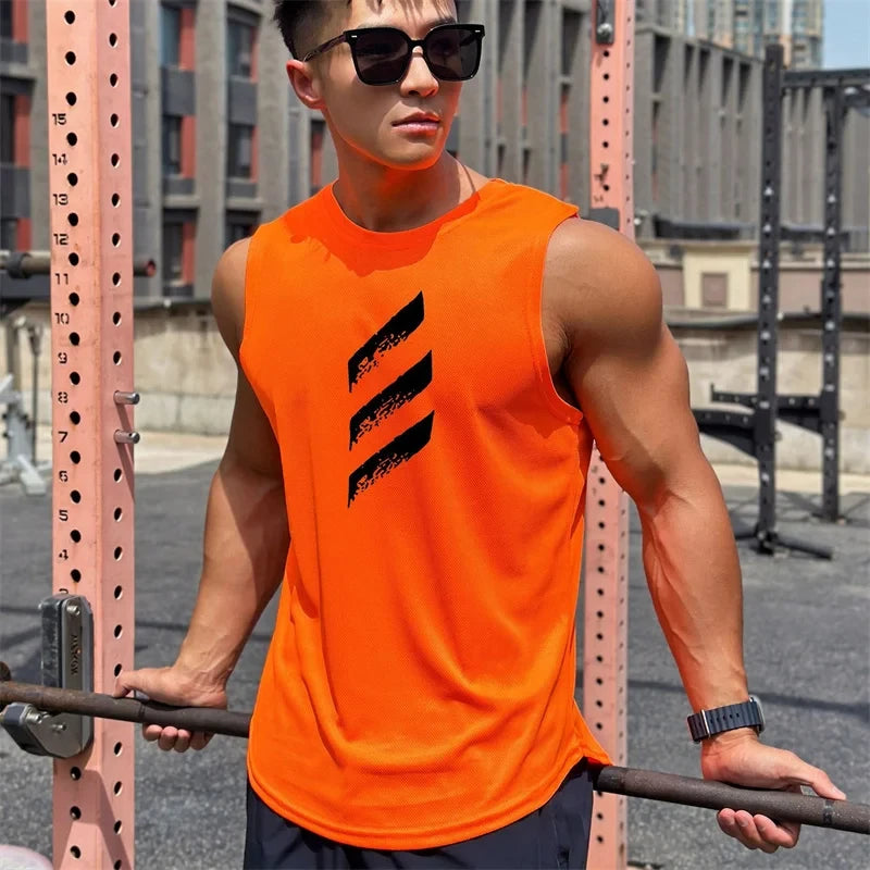 Sports Fitness Vest Sleeveless Quick Dry Breathable Running Top Trend Men's Pull-over Crewneck Mesh Vest Summer New Style