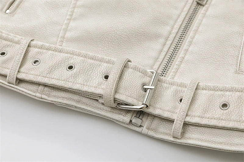 2025New Coal graysty le Women's washed leather jacket with belt, short coat with downgraded zipper and vintage lapel jacket