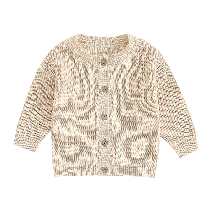 Suefunskry Baby Boys Girls Autumn Winter Knitted Sweater Long Sleeve Solid Color Single-breasted Knitwear Cardigan Jacket