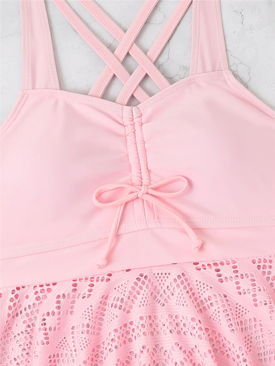 2 Pieces Front Drawstring Swimwear 2024 Women Hollow Out Swimsuit Beach Skirt Solid Tankini Female Bathers Swimming Beach Wear