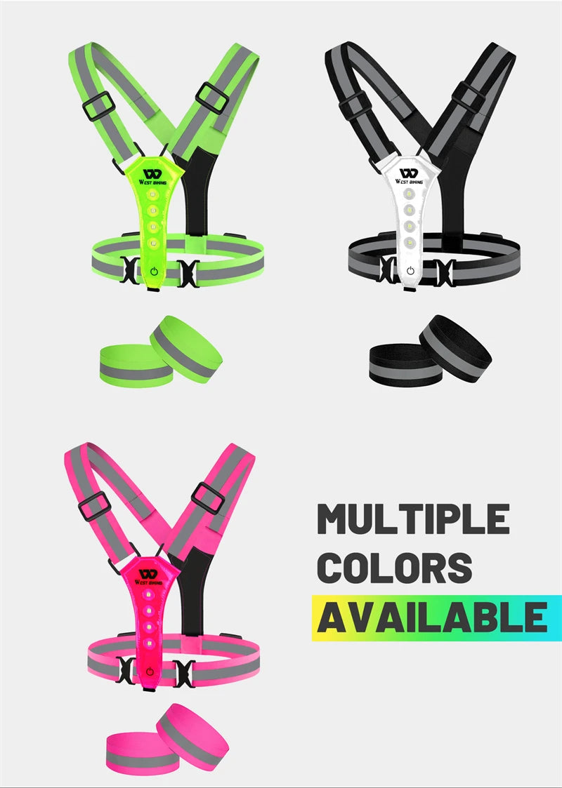 WEST BIKING Cycling Reflective Safety Vest Electric Scooter Flashing Vest USB Rechargeable LED Vest Running Jogging Fishing