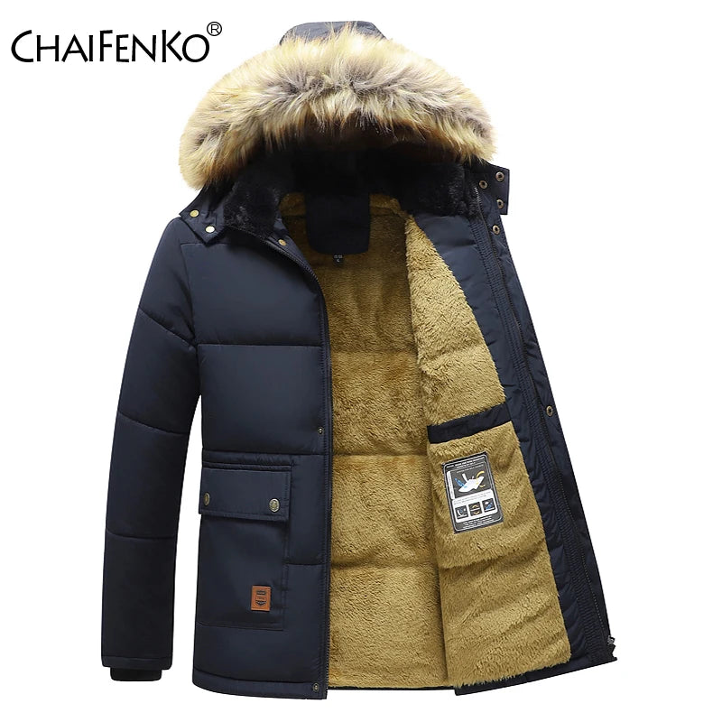 Men 2025 Winter New Windproof Fleece Warm Thick Jacket Parkas Coat Men Fashion Hooded Fur Collar Jacket Classic Casual Parka Men